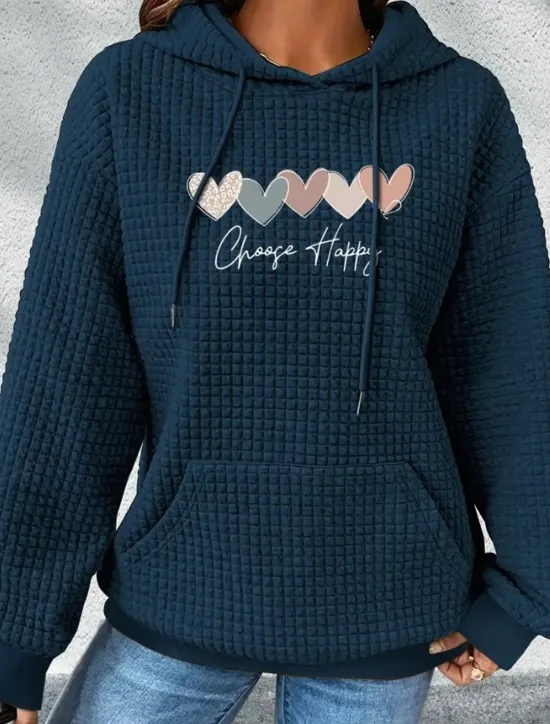 Women's Hoodies Graphic Letter Casual Long Sleeve Hooded Regular Tops Street Dailywear Casual Pocket Print Black White Dark Blue Gray Fall Winter Women Hoodies & Sweatshirts
