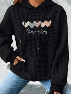 Women's Hoodies Graphic Letter Casual Long Sleeve Hooded Regular Tops Street Dailywear Casual Pocket Print Black White Dark Blue Gray Fall Winter Women Hoodies & Sweatshirts