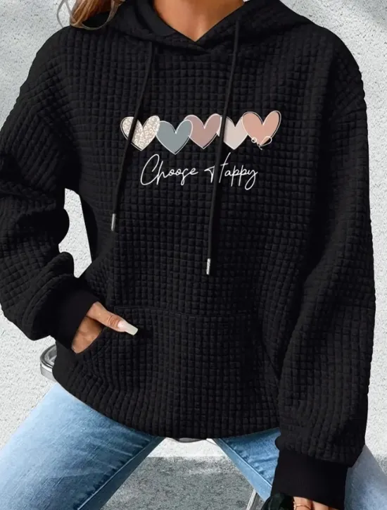 Women's Hoodies Graphic Letter Casual Long Sleeve Hooded Regular Tops Street Dailywear Casual Pocket Print Black White Dark Blue Gray Fall Winter Women Hoodies & Sweatshirts