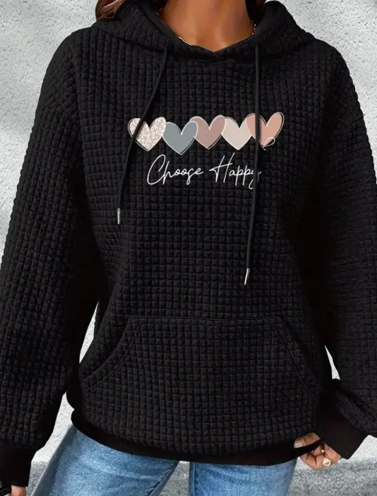 Women's Hoodies Graphic Letter Casual Long Sleeve Hooded Regular Tops Street Dailywear Casual Pocket Print Black White Dark Blue Gray Fall Winter Women Hoodies & Sweatshirts