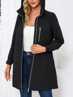 Sale Women's Jacket Casual Jacket Work Pocket Solid Color Windproof Fashion Loose Fit Outerwear Long Sleeve Fall Black S Women Jackets
