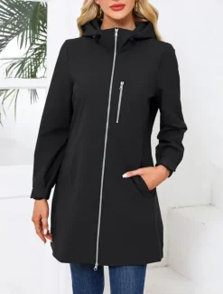Sale Women's Jacket Casual Jacket Work Pocket Solid Color Windproof Fashion Loose Fit Outerwear Long Sleeve Fall Black S Women Jackets