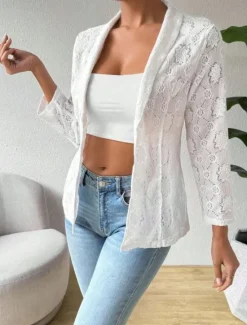 New Women's Jacket Dailywear Lace Solid Color Windproof Vintage Regular Fit Outerwear Long Sleeve Spring S Women Blazers & Suits