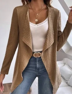 Hot Women's Jacket Dailywear Ruffle Solid Color Windproof Vintage Regular Fit Outerwear Long Sleeve Spring White S Women Blazers & Suits