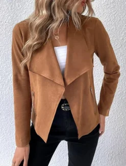 Clearance Women's Jacket Dailywear Solid Color Windproof Fashion Regular Fit Outerwear Long Sleeve Spring Black S Women Jackets