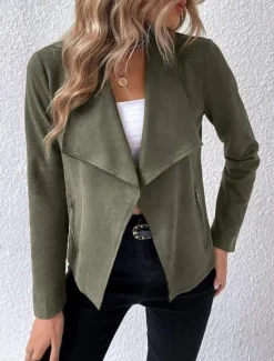 Clearance Women's Jacket Dailywear Solid Color Windproof Fashion Regular Fit Outerwear Long Sleeve Spring Black S Women Jackets