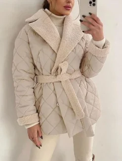 Womens Jacket Fleece Lapel short cotton-padded jacket Women Puffers & Parka