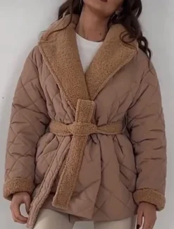 Womens Jacket Fleece Lapel short cotton-padded jacket Women Puffers & Parka