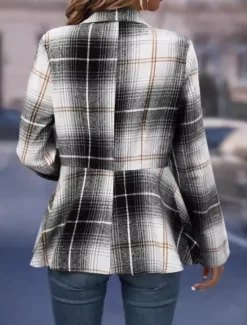 Hot Women's Jacket Party Button Plaid Windproof Fashion Regular Fit Outerwear Long Sleeve Fall S Women Blazers & Suits
