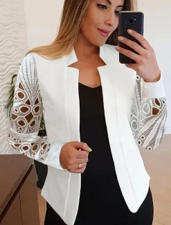 Online Women's Jacket Party Lace Solid Color Windproof Fashion Regular Fit Outerwear Long Sleeve Summer S Women Blazers & Suits