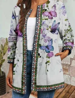 Hot Women's Jacket Party Pocket Geometric Windproof Fashion Regular Fit Outerwear Long Sleeve Fall Colorful M Women Blazers & Suits