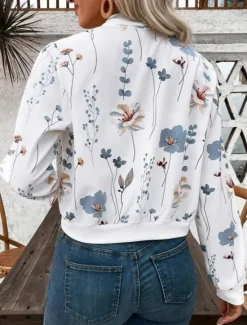 New Women's Jacket Party Zipper Floral Windproof Fashion Regular Fit Outerwear Long Sleeve Fall S Women Blazers & Suits