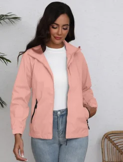 Discount Women's Jacket Trench Coat School Zipper Solid Color Waterproof Simple Regular Fit Outerwear Long Sleeve Fall Black S Women Jackets