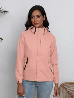 Discount Women's Jacket Trench Coat School Zipper Solid Color Waterproof Simple Regular Fit Outerwear Long Sleeve Fall Black S Women Jackets