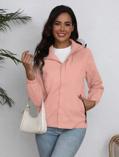 Discount Women's Jacket Trench Coat School Zipper Solid Color Waterproof Simple Regular Fit Outerwear Long Sleeve Fall Black S Women Jackets