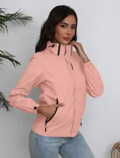 Discount Women's Jacket Trench Coat School Zipper Solid Color Waterproof Simple Regular Fit Outerwear Long Sleeve Fall Black S Women Jackets