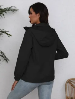 Discount Women's Jacket Trench Coat School Zipper Solid Color Waterproof Simple Regular Fit Outerwear Long Sleeve Fall Black S Women Jackets