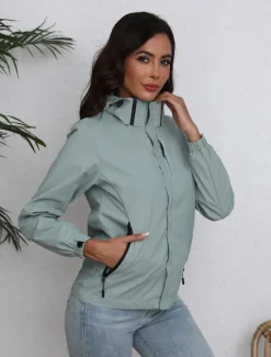 Discount Women's Jacket Trench Coat School Zipper Solid Color Waterproof Simple Regular Fit Outerwear Long Sleeve Fall Black S Women Jackets