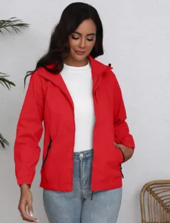 Discount Women's Jacket Trench Coat School Zipper Solid Color Waterproof Simple Regular Fit Outerwear Long Sleeve Fall Black S Women Jackets