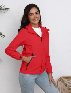 Discount Women's Jacket Trench Coat School Zipper Solid Color Waterproof Simple Regular Fit Outerwear Long Sleeve Fall Black S Women Jackets