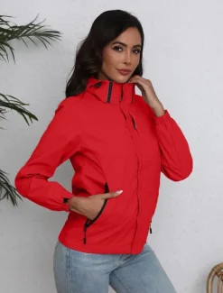 Discount Women's Jacket Trench Coat School Zipper Solid Color Waterproof Simple Regular Fit Outerwear Long Sleeve Fall Black S Women Jackets