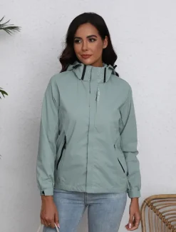 Discount Women's Jacket Trench Coat School Zipper Solid Color Waterproof Simple Regular Fit Outerwear Long Sleeve Fall Black S Women Jackets