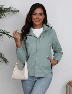 Discount Women's Jacket Trench Coat School Zipper Solid Color Waterproof Simple Regular Fit Outerwear Long Sleeve Fall Black S Women Jackets