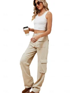 Sale Women's Jeans Classic & Timeless Formal Full Length Medium Waist Plain Zipper Pocket Breathability Comfortable Micro-elastic Daily milk white Green Dark Blue Fall Winter Loose Fit Women Pants