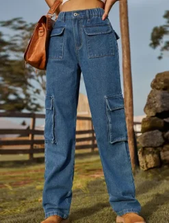 Sale Women's Jeans Classic & Timeless Formal Full Length Medium Waist Plain Zipper Pocket Breathability Comfortable Micro-elastic Daily milk white Green Dark Blue Fall Winter Loose Fit Women Pants