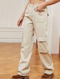 Sale Women's Jeans Classic & Timeless Formal Full Length Medium Waist Plain Zipper Pocket Breathability Comfortable Micro-elastic Daily milk white Green Dark Blue Fall Winter Loose Fit Women Pants