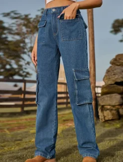 Sale Women's Jeans Classic & Timeless Formal Full Length Medium Waist Plain Zipper Pocket Breathability Comfortable Micro-elastic Daily milk white Green Dark Blue Fall Winter Loose Fit Women Pants
