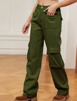Sale Women's Jeans Classic & Timeless Formal Full Length Medium Waist Plain Zipper Pocket Breathability Comfortable Micro-elastic Daily milk white Green Dark Blue Fall Winter Loose Fit Women Pants
