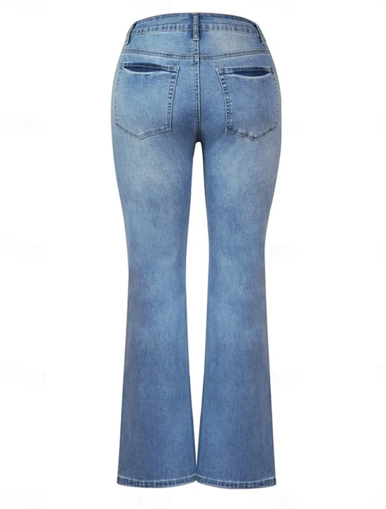 New Women's Jeans Jeggings Fashion Streetwear Full Length High Waist Plain Pocket Comfy Soft Comfortable Micro-elastic Outdoor Street Navy Blue Light Blue Spring & Fall Regular Fit Women Pants