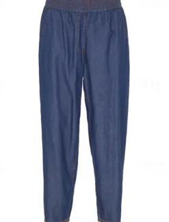 Sale Women's Jeans Linen Pants Pants Trousers Lightweight Casual Full Length Mid Rise Plain Pocket Breathability Comfortable Inelastic Home Casual Daily Light Sky Blue Navy Summer Spring Regular Fit Women Pants