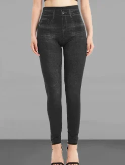 Best Women's Jeans Pants Trousers Jeggings Fashion Streetwear Full Length High Waist Plain Pocket Elastic Waist Breathability Outdoor Comfortable Micro-elastic Vacation Street Daily Black Blue Summer Fall Women Leggings