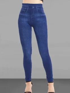 Best Women's Jeans Pants Trousers Jeggings Fashion Streetwear Full Length High Waist Plain Pocket Elastic Waist Breathability Outdoor Comfortable Micro-elastic Vacation Street Daily Black Blue Summer Fall Women Leggings