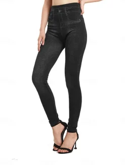 Best Women's Jeans Pants Trousers Jeggings Fashion Streetwear Full Length High Waist Plain Pocket Elastic Waist Breathability Outdoor Comfortable Micro-elastic Vacation Street Daily Black Blue Summer Fall Women Leggings