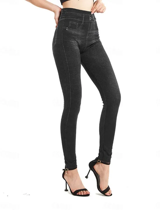 Best Women's Jeans Pants Trousers Jeggings Fashion Streetwear Full Length High Waist Plain Pocket Elastic Waist Breathability Outdoor Comfortable Micro-elastic Vacation Street Daily Black Blue Summer Fall Women Leggings