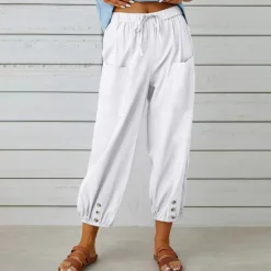 New Women's Jogger Pants Olive Green Casual Drawstring Elastic Ankle Button Detail Pockets Light Breathable Spring Autumn Leisure Comfort Multiple Sizes Women Pants