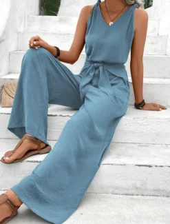 Outlet Women's Jumpsuit Active Floral Sleeveless Wide Leg V Neck Vacation Street Regular Fit Black Pink Blue Summer Women Graphic Jumpsuit