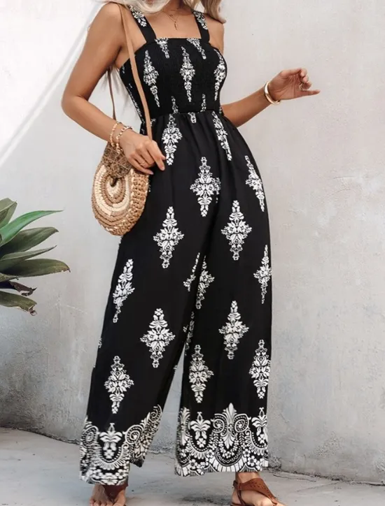 Clearance Women's Jumpsuit Active Floral Sleeveless Bootcut Vacation Street Regular Fit Black Beige Summer Women Graphic Jumpsuit