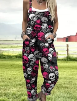 Women's Jumpsuit Active Graphic Sleeveless Sleeveless Wide Leg Pocket Buttons Vacation Street Loose Fit Black Red Navy Blue Summer Women Jumpsuits|Graphic Jumpsuit