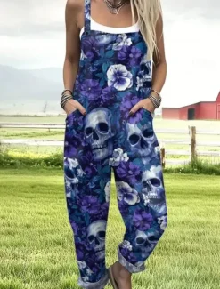 Women's Jumpsuit Active Graphic Sleeveless Sleeveless Wide Leg Pocket Buttons Vacation Street Loose Fit Black Red Navy Blue Summer Women Jumpsuits|Graphic Jumpsuit