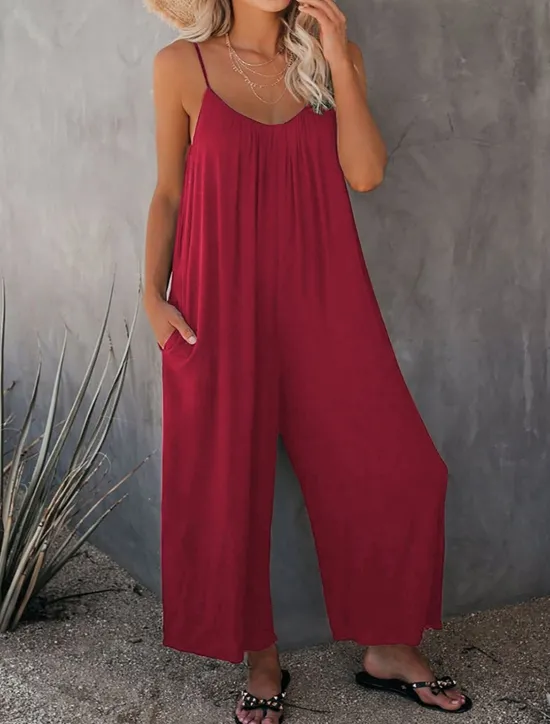 Clearance Women's Jumpsuit Active Solid Color Sleeveless U Neck Vacation Daily Loose Fit Black Army Green Red Summer Women Jumpsuits|Graphic Jumpsuit