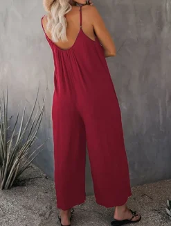 Clearance Women's Jumpsuit Active Solid Color Sleeveless U Neck Vacation Daily Loose Fit Black Army Green Red Summer Women Jumpsuits|Graphic Jumpsuit