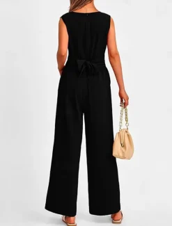 Outlet Women's Jumpsuit Active Solid Color Sleeveless V Neck High Waist Vacation Daily Linen Like Regular Fit Black Wine Army Green Summer Women Jumpsuits|Sets
