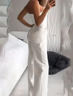 Outlet Women's Jumpsuit Clean Fit Wedding High Waist Solid Color Strapless Streetwear Street Going out Regular Fit Sleeveless Red White Summer Fall Women Jumpsuits
