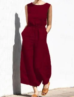 Hot Women's Jumpsuit Solid Color Crew Neck Holiday Work Daily Regular Fit Sleeveless Sleeveless Orange red Amy Green Black S M L Fall Summer Women Jumpsuits