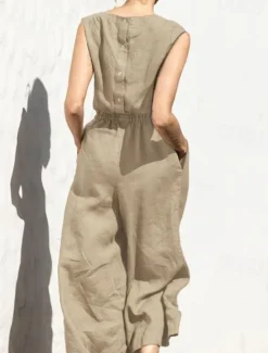 Hot Women's Jumpsuit Solid Color Crew Neck Holiday Work Daily Regular Fit Sleeveless Sleeveless Orange red Amy Green Black S M L Fall Summer Women Jumpsuits