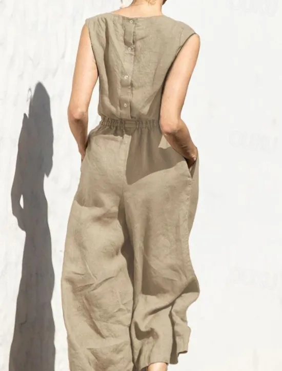 Hot Women's Jumpsuit Solid Color Crew Neck Holiday Work Daily Regular Fit Sleeveless Sleeveless Orange red Amy Green Black S M L Fall Summer Women Jumpsuits